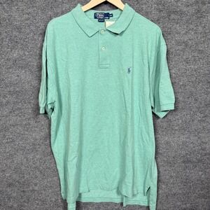 Polo Ralph Lauren Mens Size XXL Polo Shirt Green Classic Fit Golf Pony High Low